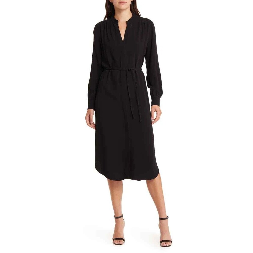 Hugo Boss Women's Black Dibanora Long Sleeve Shirt Dress Size 4
